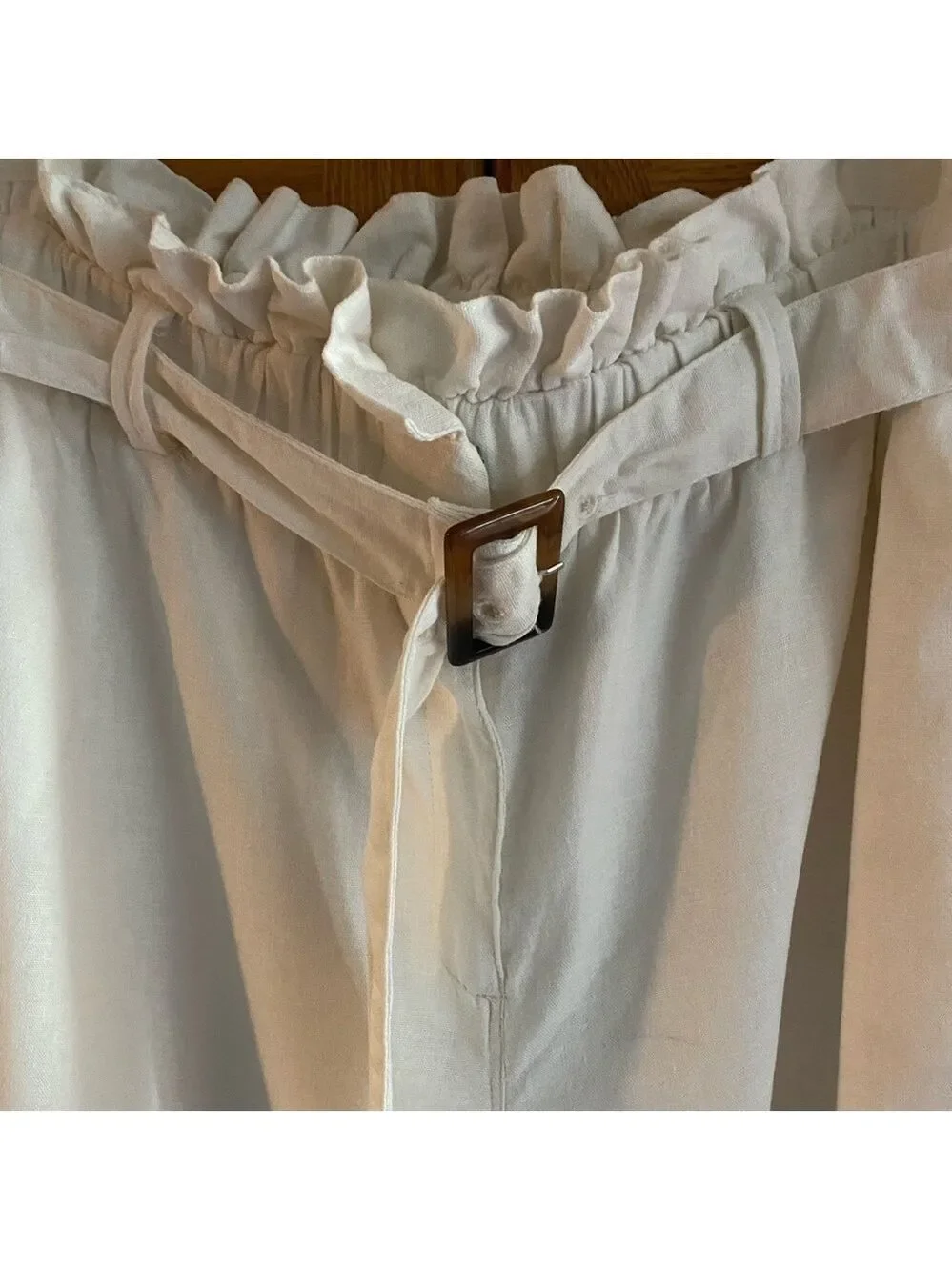 The Limited Cream High Waisted Paperbag Shorts Size 12P Linen Blend Belted